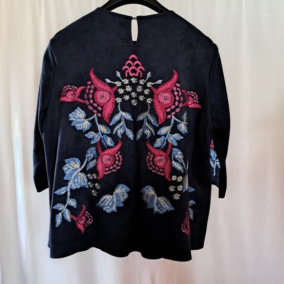 ZARA FLORA Embroidered SUEDE Effect top blouse Sz S BOHO ART2WEAR stunning cond. - Picture 7 of 14